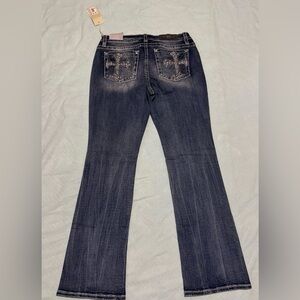 Miss Me Dark Blue Flare Jeans with Cross Embellishments
